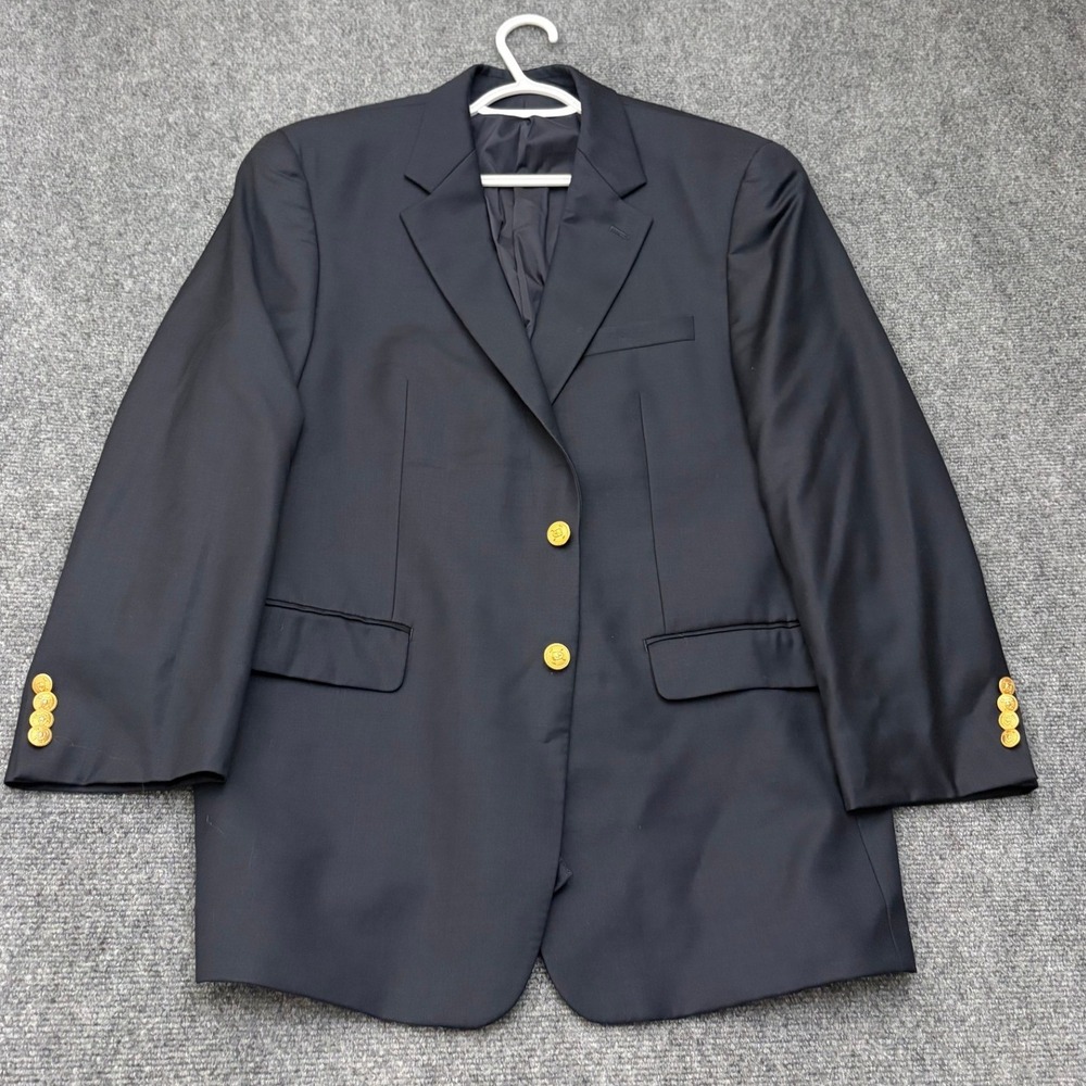 Lauren Ralph Lauren Mens 43R Navy Blue 100% Wool 2-Button Blazer Gold Buttons